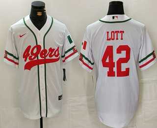 Men%27s San Francisco 49ers #42 Ronnie Lott White Mexico Cool Base Stitched Baseball Jersey